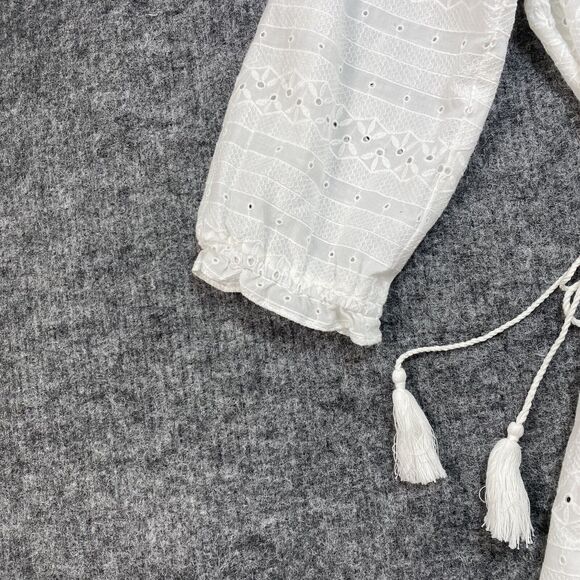 Calvin Klein Dress Women 14 White Eyelet Adjustable Waist Midi Cotton Tassels - Picture 4 of 14